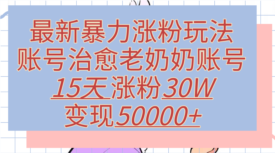 最新暴力涨粉玩法,治愈老奶奶账号,15天涨粉30W,变现50000+【揭秘】-云起副业网