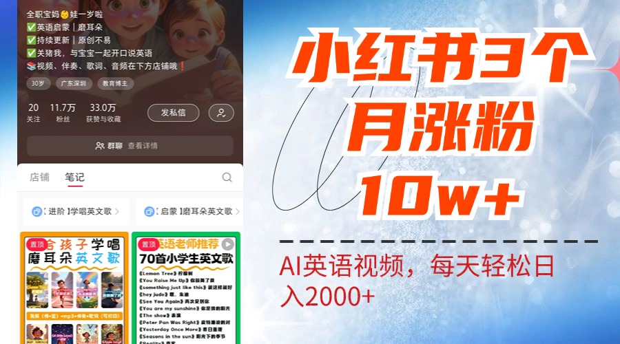 小红书三个月涨粉10W！AI英语视频0成本制作，每天轻松日入2000+-云起副业网