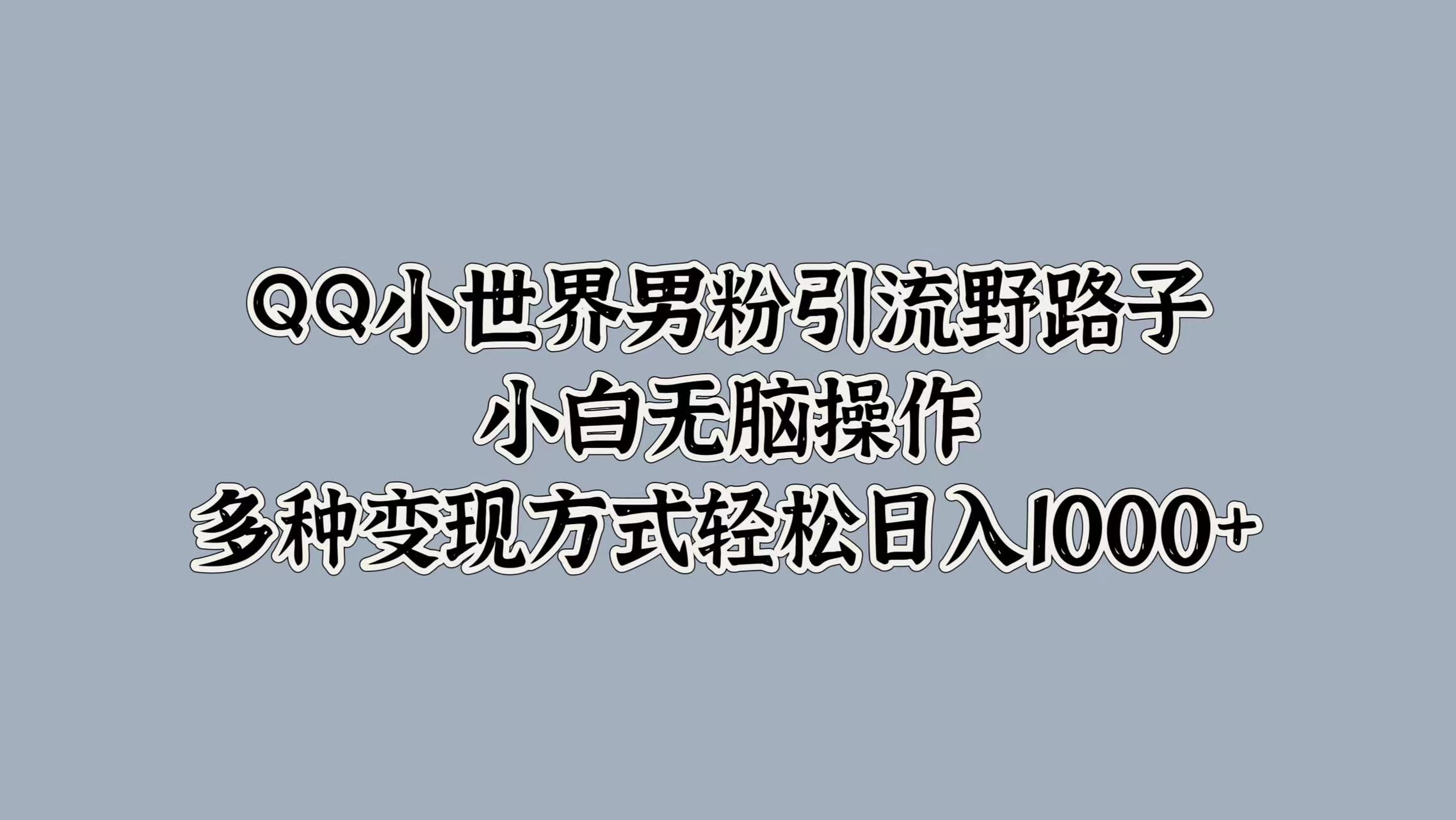QQ小世界男粉引流野路子，小白无脑操作，多种变现方式轻松日入1000+-云起副业网