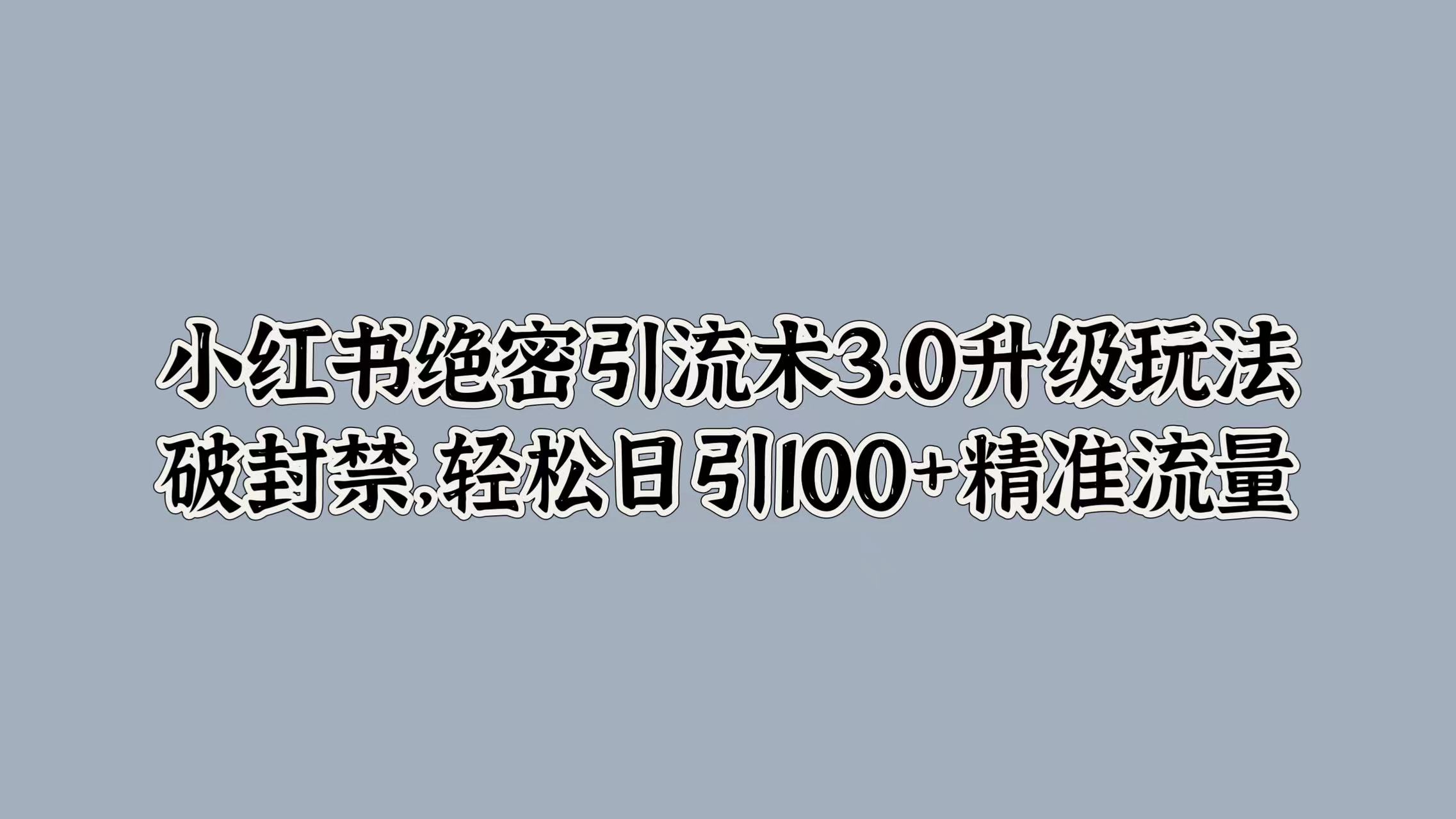 小红书绝密引流术3.0升级玩法，破封禁，轻松日引100+精准流量-云起副业网