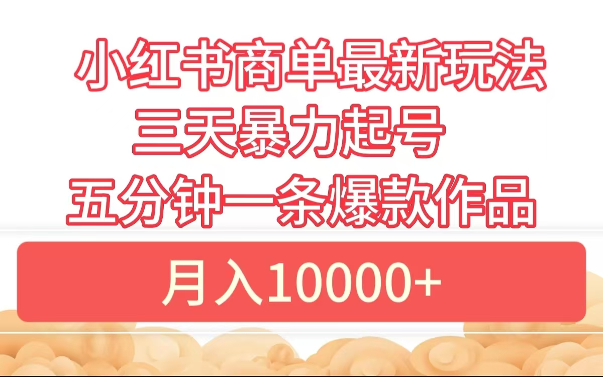 小红书商单最新玩法 3天暴力起号 5分钟一条爆款作品 月入10000+-云起副业网