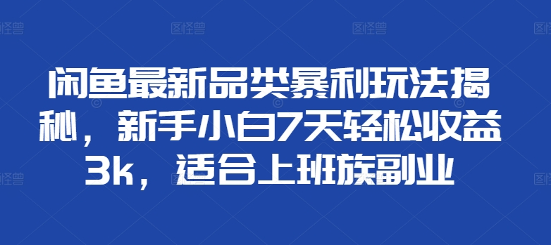 闲鱼最新品类暴利玩法揭秘，新手小白7天轻松赚3000+，适合上班族副业-云起副业网
