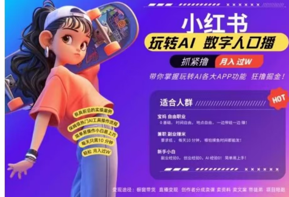 小红书数字人暴力起号，AI改写文案，流量火爆月入破W轻松拿捏，再也不用费劲录口播-云起副业网