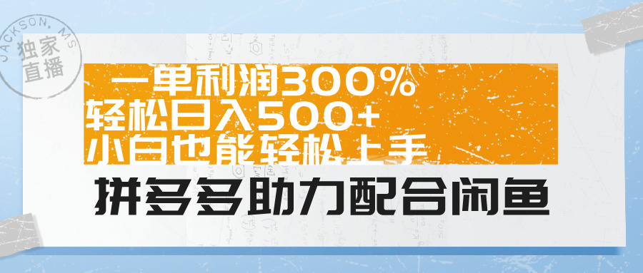 拼多多助力配合闲鱼 一单利润300% 轻松日入500+ 小白也能轻松上手！-云起副业网
