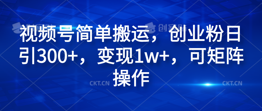 视频号简单搬运，创业粉日引300+，变现1w+，可矩阵操作-云起副业网