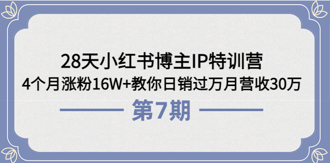 【副业项目4116期】28天小红书博主IP特训营《第6+7期》4个月涨粉16W+教你日销过万月营收30万-云起副业网