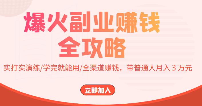 【副业项目4216期】爆火副业赚钱全攻略：实打实演练/学完就能用/全渠道赚钱，带普通人月入３万元-云起副业网