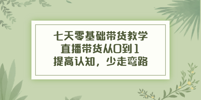 【副业项目4305期】七天零基础带货教学：直播带货从0到1，提高认知，少走弯路-云起副业网