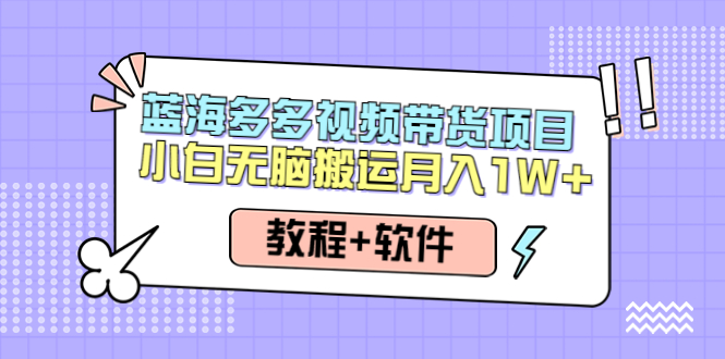 【副业项目4612期】人人都能操作的蓝海多多视频带货项目 小白无脑搬运月入10000+(教程+软件)-云起副业网