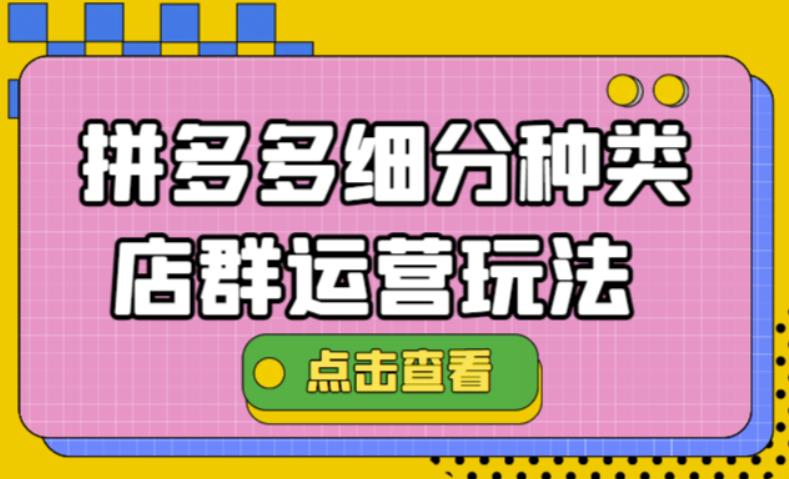 【副业项目4641期】拼多多细分种类店群运营玩法3.0，11月最新玩法，小白也可以操作-云起副业网