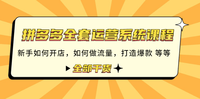 【副业项目4693期】拼多多全套运营系统课程：新手如何开店 如何做流量 打造爆款 等等 全部干货-云起副业网
