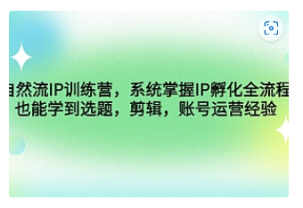 【副业项目4920期】自然流IP训练营，系统掌握IP孵化全流程，也能学到选题，剪辑，账号运营经验-云起副业网
