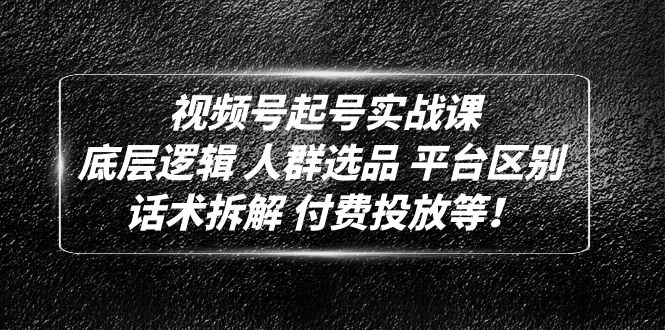 【副业项目5124期】视频号起号实战课：底层逻辑 人群选品 平台区别 话术拆解 付费投放等-云起副业网