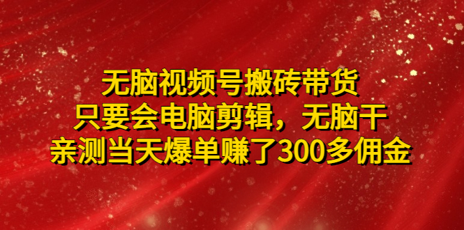 【副业项目5070期】无脑视频号搬砖带货，只要会电脑剪辑，无脑干，亲测当天爆单赚了300多佣金-云起副业网