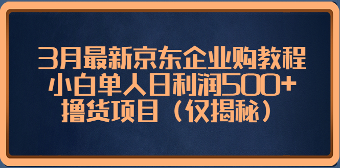 【副业项目5406期】3月最新京东企业购教程，小白单人日利润500+撸货项目（仅揭秘）-云起副业网