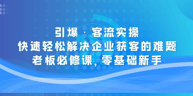 【副业项目5343期】引爆·客流实操：快速轻松解决企业获客的难题，老板必修课，零基础新手-云起副业网