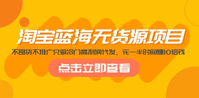 【副业项目5235期】淘宝蓝海无货源项目，不囤货不推广只做冷门高利润代发，花一半时间赚10倍钱-云起副业网