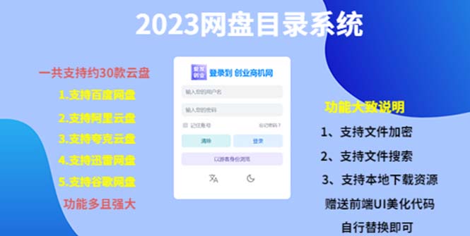【副业项目5566期】2023网盘目录运营系统，一键安装教学，一共支持约30款云盘-云起副业网