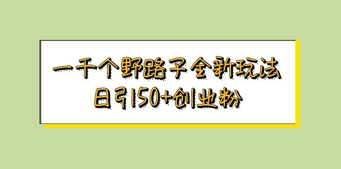 【副业项目5980期】一千个野路子全新玩法 日引50+创业粉-云起副业网