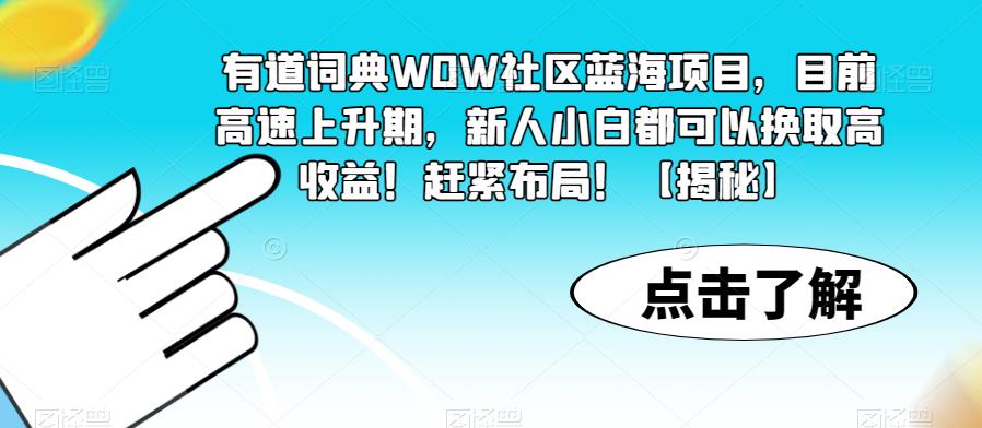 【副业项目6108期】有道词典WOW社区蓝海项目，目前高速上升期，新人小白都可以换取高收益！赶紧布局！【揭秘】-云起副业网