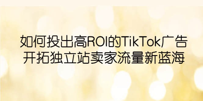 【副业项目6124期】如何投出高ROI·TikTok广告，开拓独立站卖家流量新蓝海-云起副业网