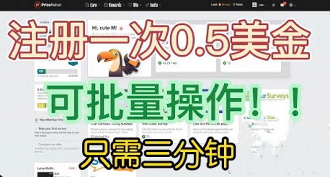 【副业项目6345期】国外项目注册一次0.5美金 只需三分钟无脑操作 可批量放大 小白工作室福利-云起副业网