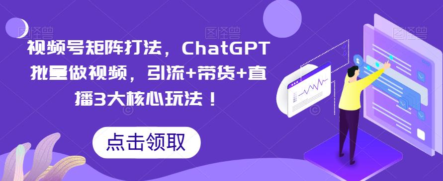 【副业项目6316期】视频号矩阵打法，ChatGPT批量做视频，引流+带货+直播3大核心玩法-云起副业网