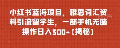 【副业项目6767期】小红书蓝海项目，雅思词汇资料引流留学生，一部手机无脑操作日入300+【揭秘】-云起副业网
