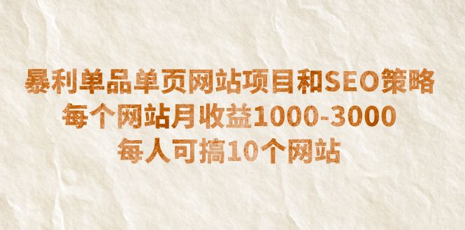 【副业项目6633期】暴利单品单页网站项目和SEO策略 每个网站月收益1000-3000 每人可搞10个-云起副业网