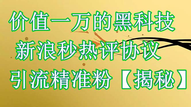 【副业项目6457期】价值一万的黑科技 新浪秒热评协议 引流精准粉【揭秘】-云起副业网