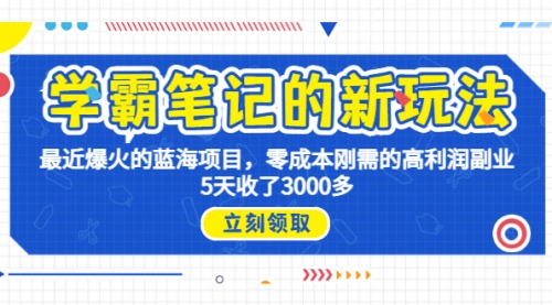 【副业项目7030期】学霸笔记新玩法，最近爆火的蓝海项目，0成本高利润副业，5天收了3000多-云起副业网