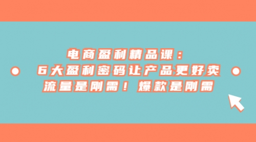 【副业项目7132期】电商盈利精品课：6大盈利，密码让产品更好卖，流量是刚需-云起副业网