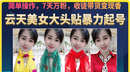【副业项目7149期】美女大头贴暴力起号教学，简单操作，7天万粉-云起副业网