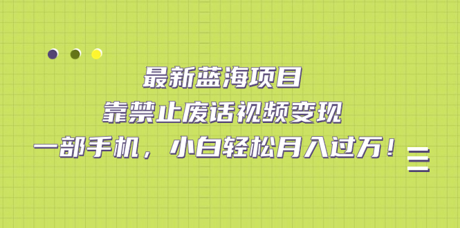 【副业项目7452期】靠禁止废话视频变现，一部手机，小白轻松月入过万！-云起副业网