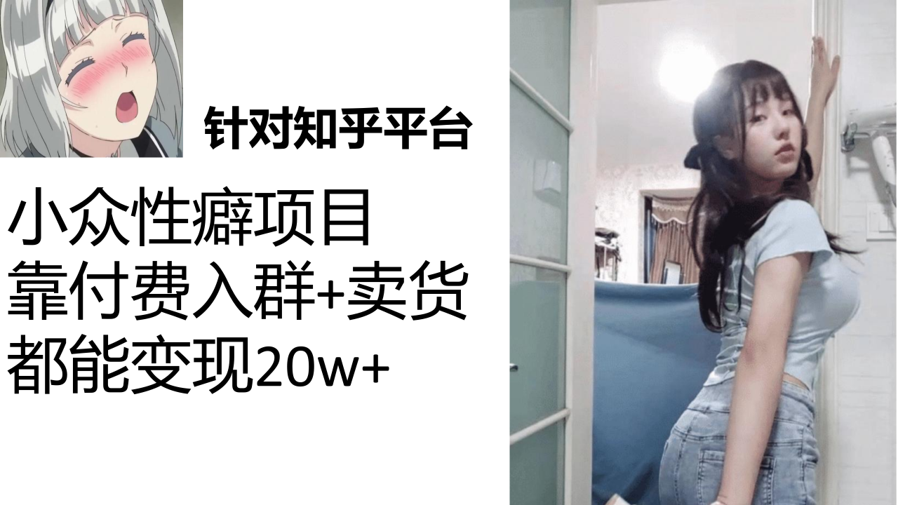 【副业项目7467期】知乎小众性癖项目，Lsp的钱才是最好赚的，付费建群+卖货变现20w-云起副业网