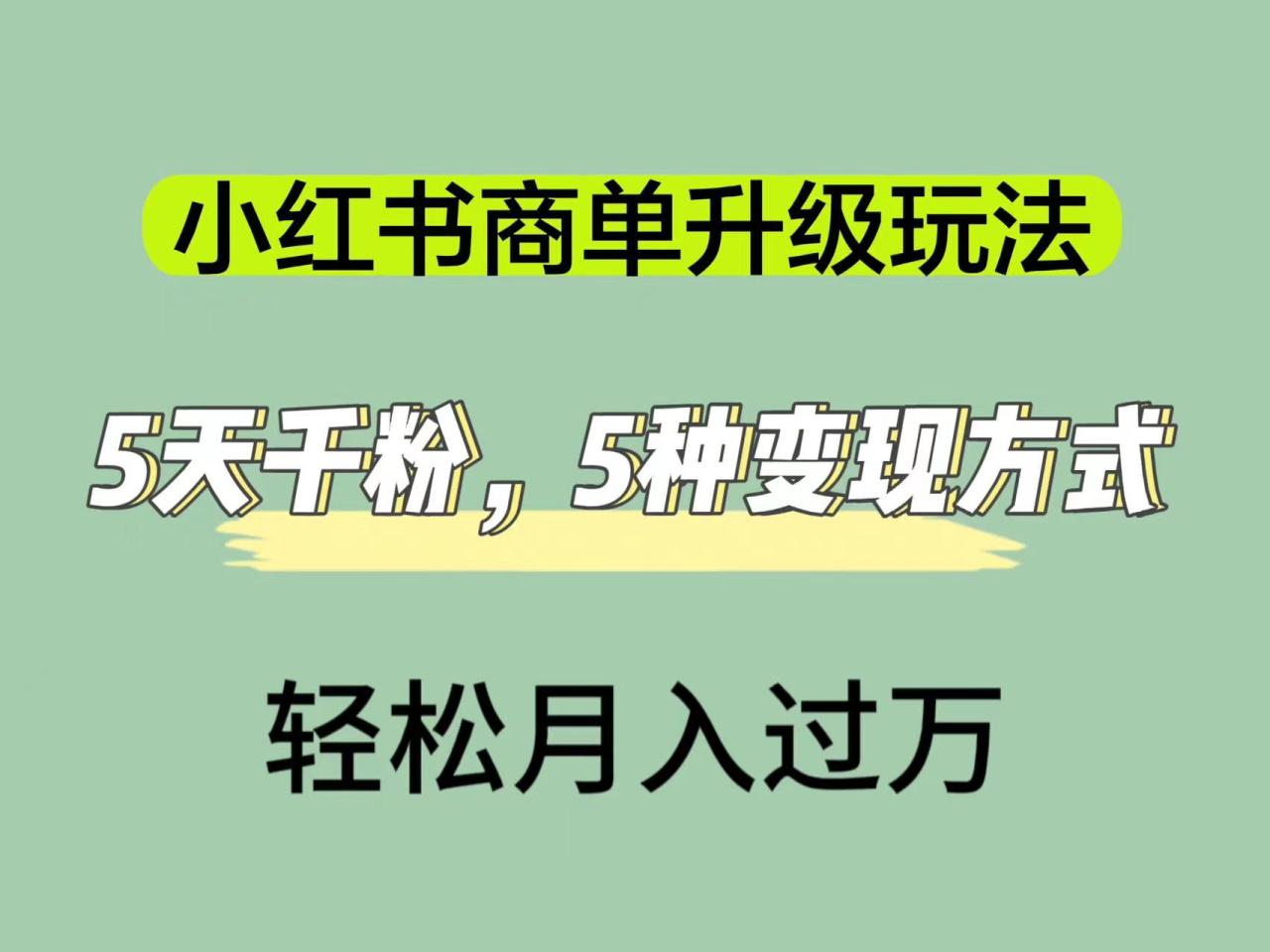 【副业项目7497期】小红书商单升级玩法，5天千粉，5种变现渠道，轻松月入1万+-云起副业网