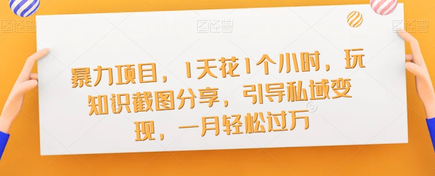 【副业项目7544期】暴力项目，1天花1个小时，玩知识截图分享，引导私域变现，一月轻松过万【截图】-云起副业网