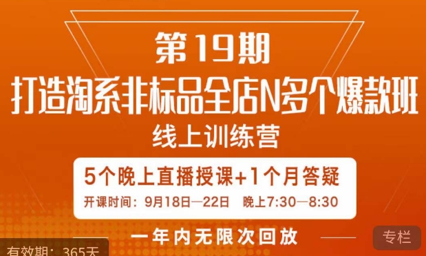 【副业项目7561期】打造淘系非标全店N多个爆款线上课，​5天直播课-云起副业网