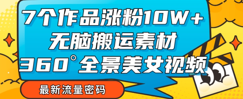 【副业项目7945期】7个作品涨粉10W+，无脑搬运素材，全景美女视频爆款玩法分享【揭秘】-云起副业网