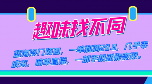 【副业项目7745期】蓝海冷门项目，趣味找不同，一单利润29.8，几乎零成本，一部手机就能变现-云起副业网