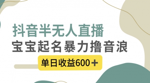 【副业项目8385期】抖音半无人直播，宝宝起名，暴力撸音浪，单日收益600+-云起副业网