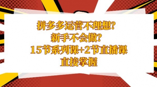 【副业项目8633期】拼多多运营不理想？新手不会做？15节系列课+2节直播课-云起副业网