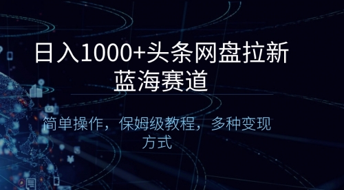 【副业8679期】日入1000+头条网盘拉新蓝海赛道，简单操作，保姆级教程，多种变现方式-云起副业网
