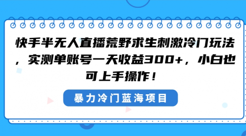 【副业8856期】快手半无人直播荒野求生刺激冷门玩法，实测单账号一天收益300+-云起副业网