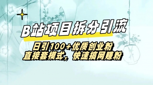 【副业8967期】B站项目拆分引，快速日3100+优质创业粉-云起副业网