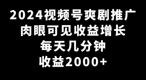 【副业9031期】2024视频号爽剧推广,肉眼可见的收益增长,每天几分钟收益2000+-云起副业网