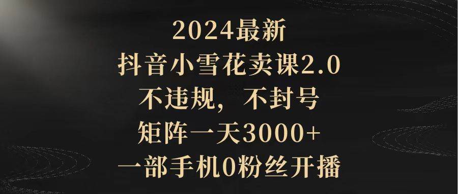 2024最新抖音小雪花卖课2.0 不违规 不封号 矩阵一天3000+一部手机0粉丝开播-云起副业网