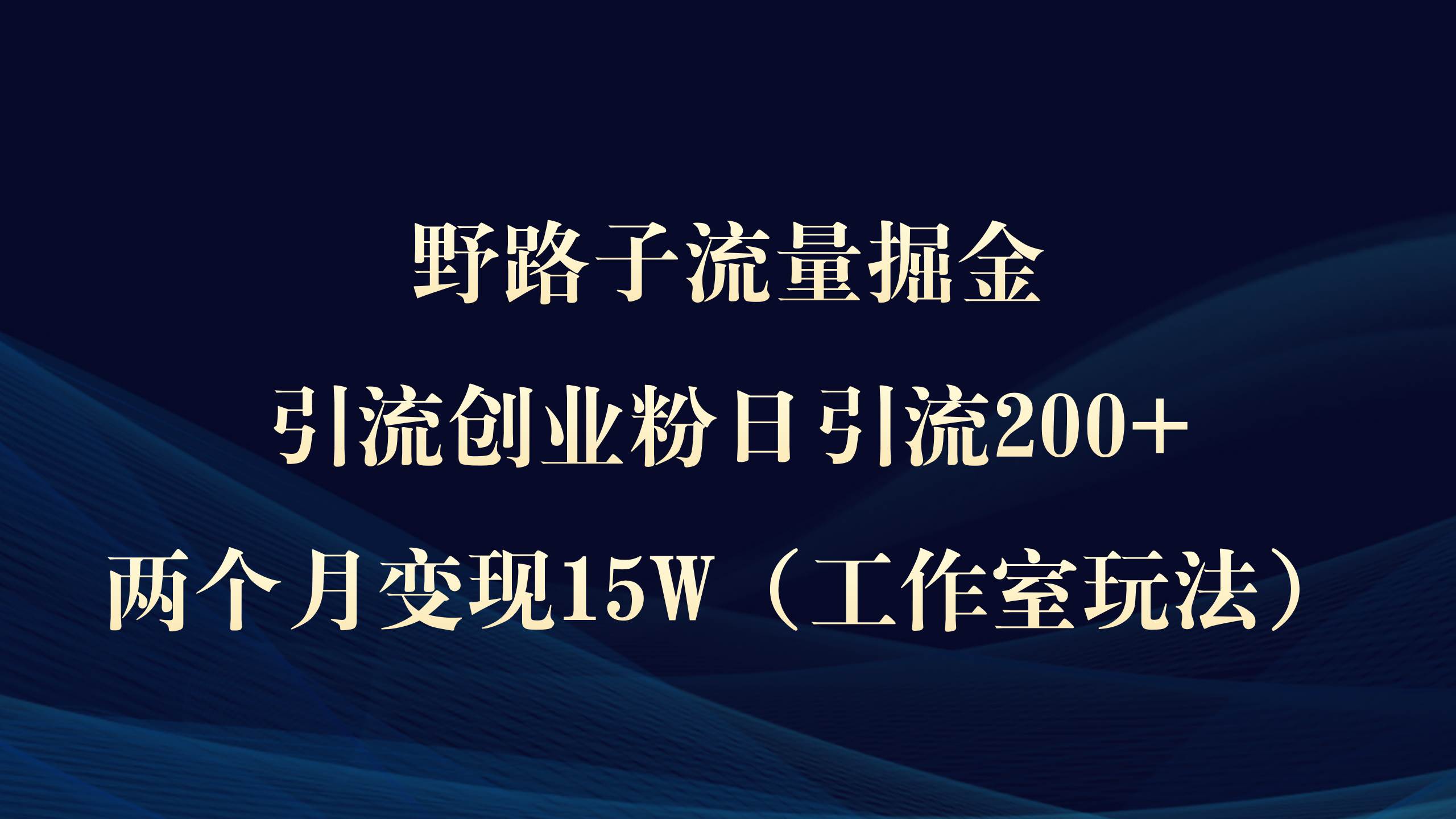 野路子流量掘金，引流创业粉日引流200+，两个月变现15W（工作室玩法））-云起副业网