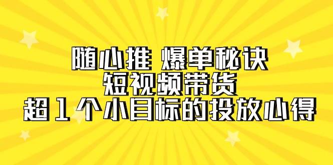 随心推 爆单秘诀，短视频带货-超1个小目标的投放心得（7节视频课）-云起副业网