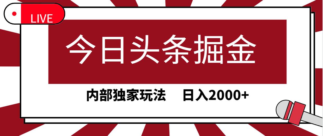 今日头条掘金，30秒一篇文章，内部独家玩法，日入2000+-云起副业网